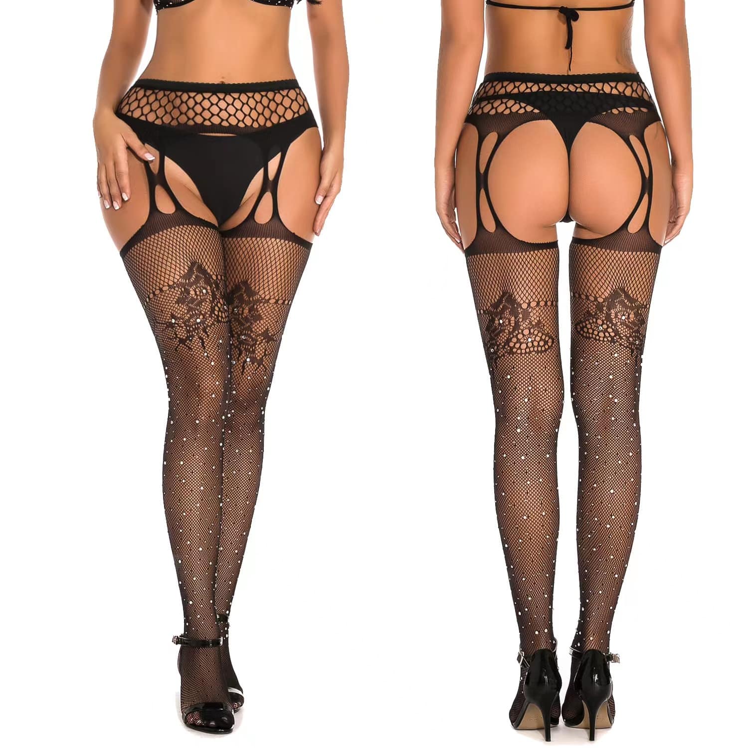 Crystal Rhinestone Fishnet Pantyhose