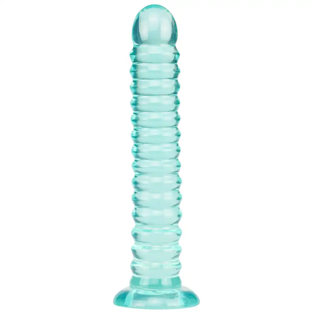 Blue long-ribbed dildo