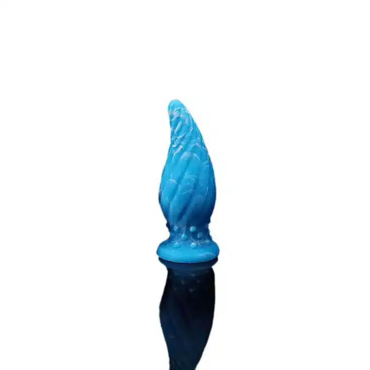 Liquid silicone threaded mango-shaped glow-in-the-dark butt plug