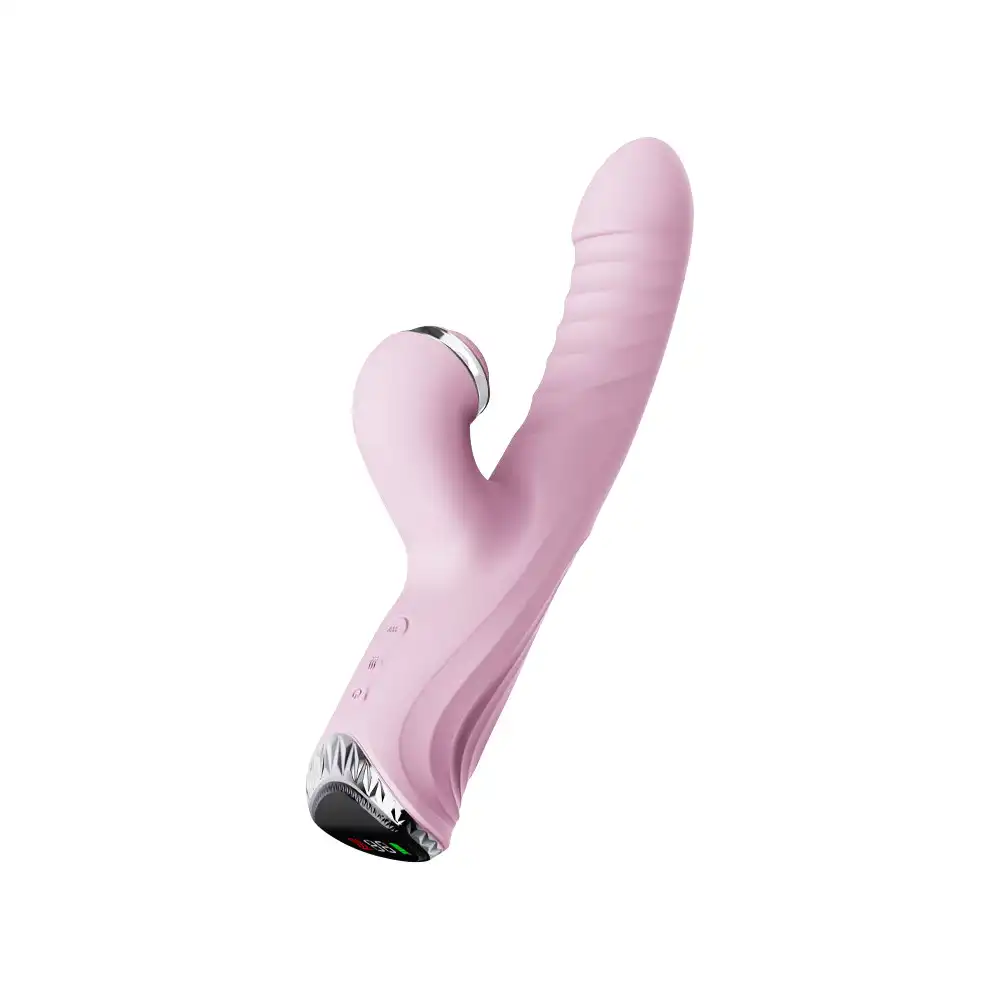 Thrusting dildo vibrator with suction