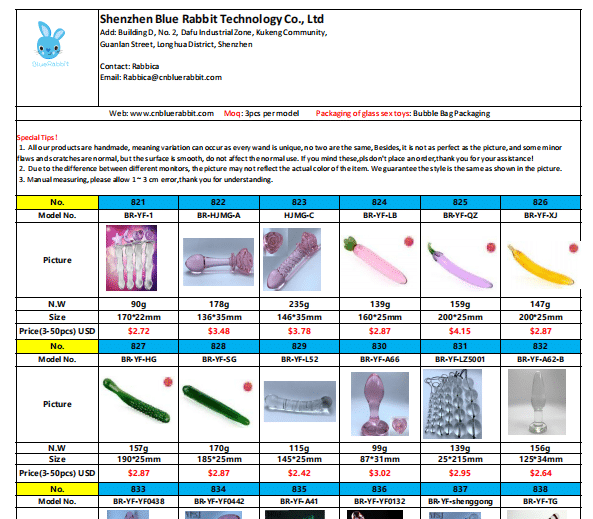 BlueRabbit glass sex toys wholesale catalgo