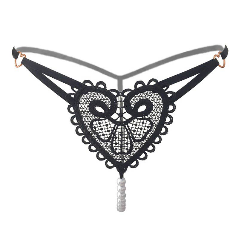Solid Color Lace Heart-Shaped Pearl Panty CH-nk31