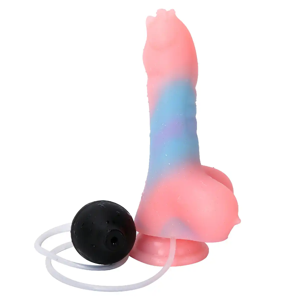 Colored glow-in-the-dark dildo with squirting function and balls