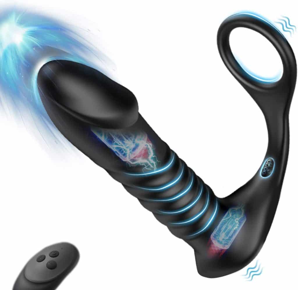Thrusting Anal Vibrator with Thick Penis Ring