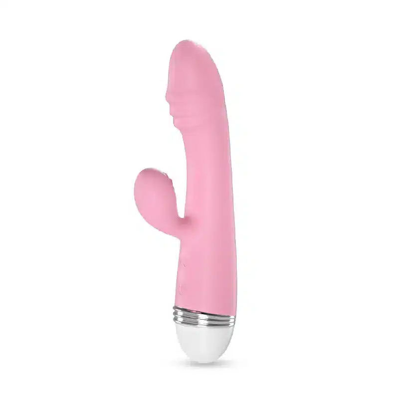 Pink dildo vibrator with a clitoral stimulation head