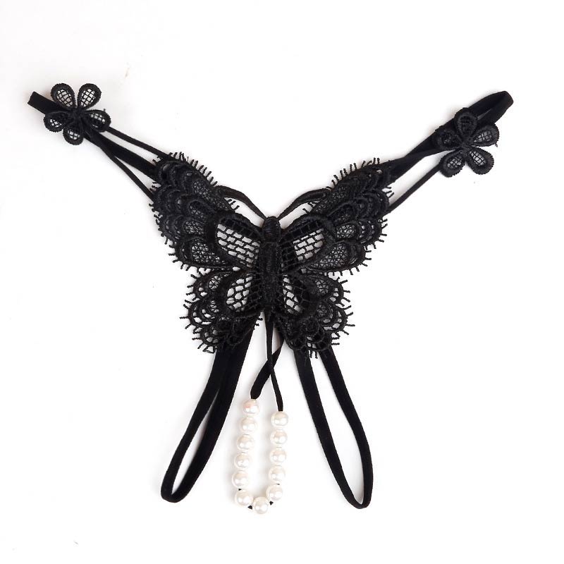 Solid Color Lace Butterfly-Shaped Crotchless Pearl Panty FT-3348