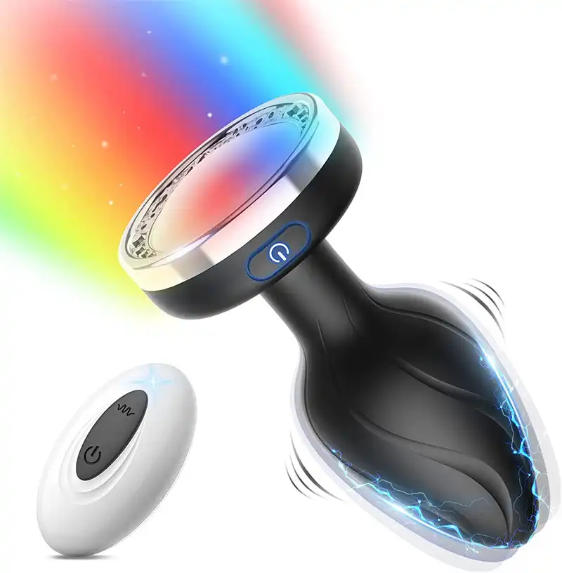 Black remote-controlled color light vibrating butt plug