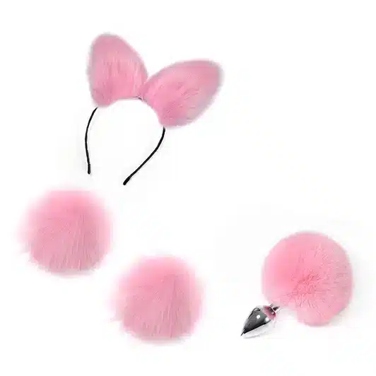 Pink bunny tail metal butt plug and ears
