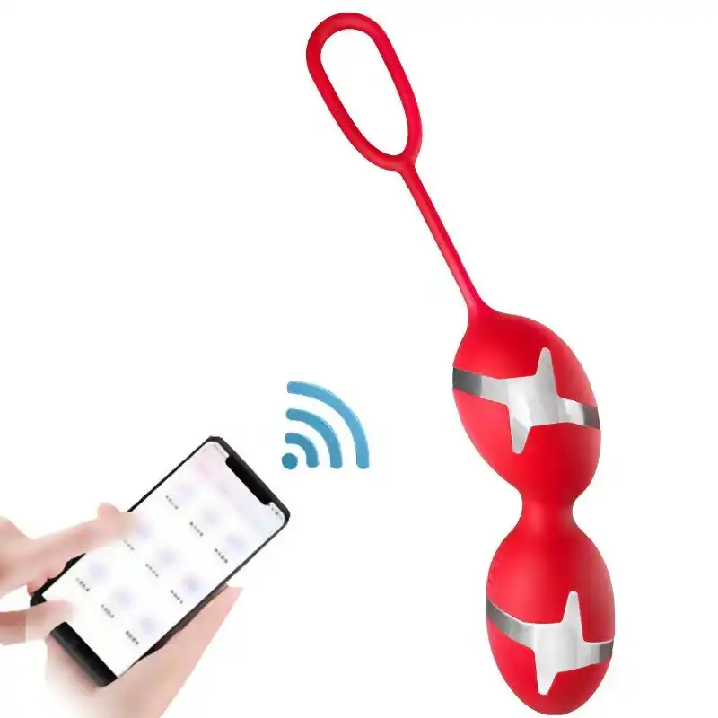 Red silicone app-controlled egg vibrator with electro-shock