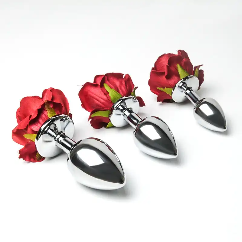 Rose metal butt plugs in different sizes
