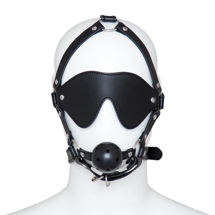 Leather blindfold harness with muzzle
