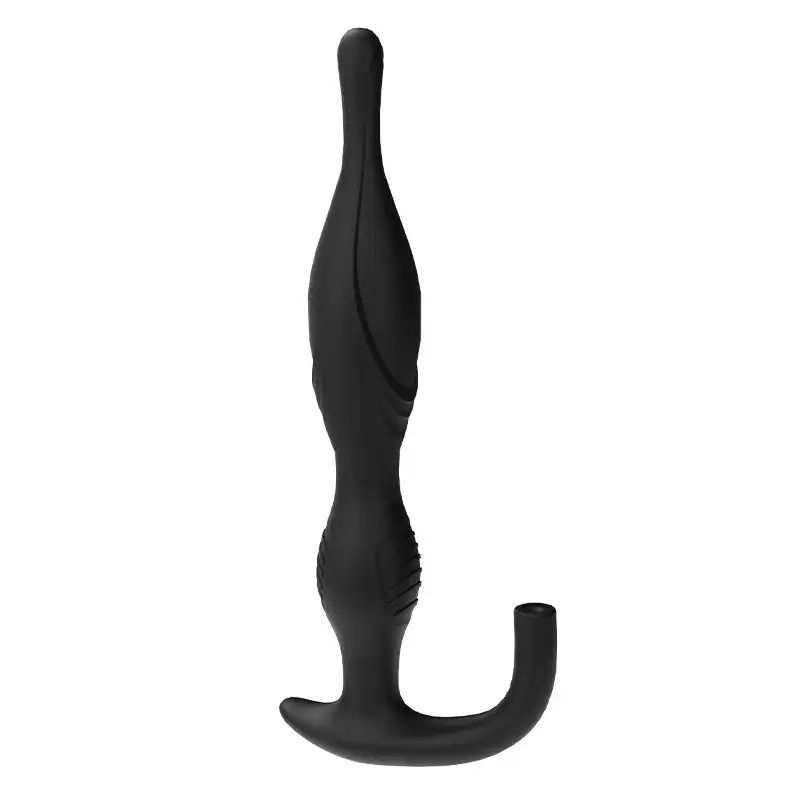 Black long silicone inflatable butt plug