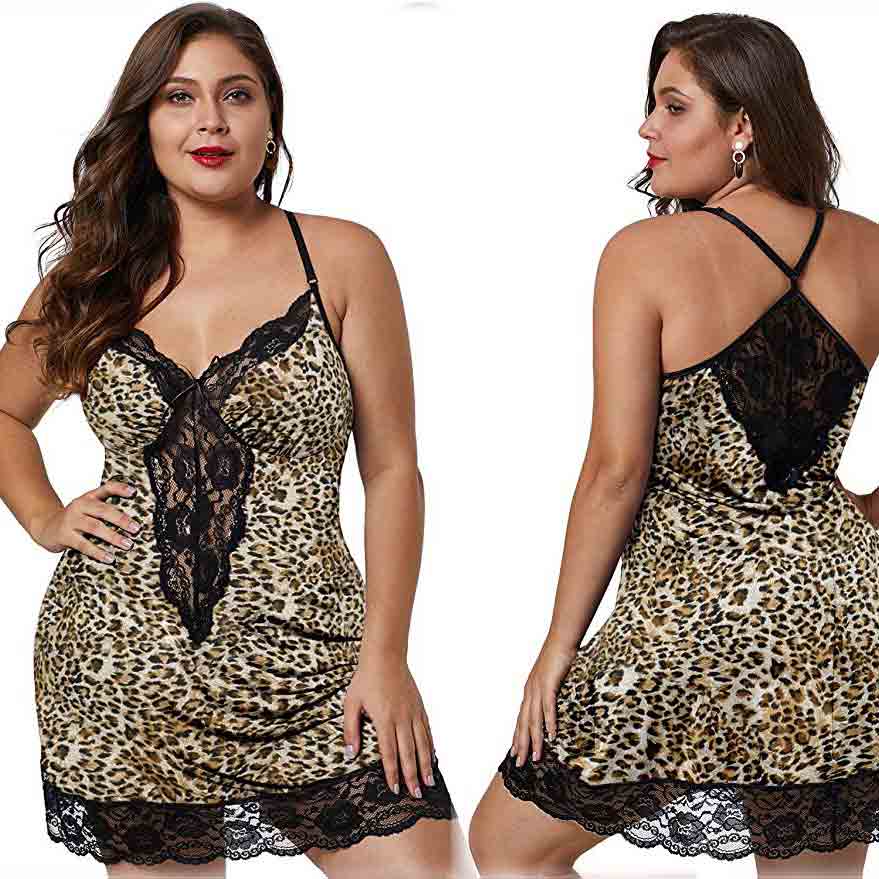 V-Neck Hem Lace Trim and Chest & Back Lace Pattern plus size nightgown YQ-T901