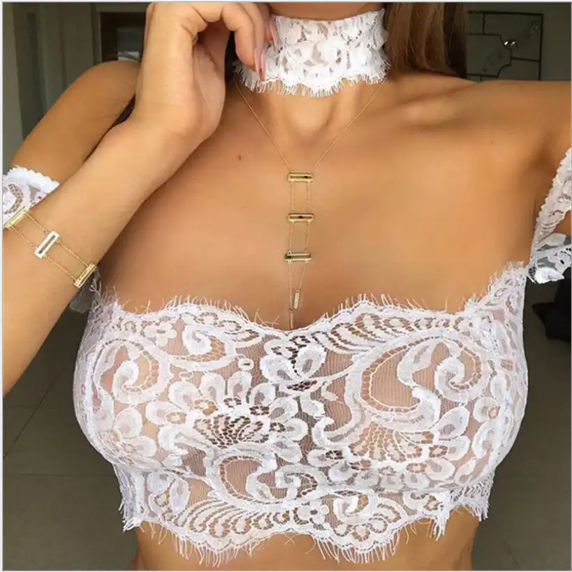 White lace transparent bra with patterns