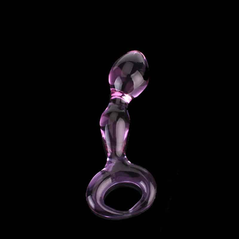 Pink handle galss anal plug