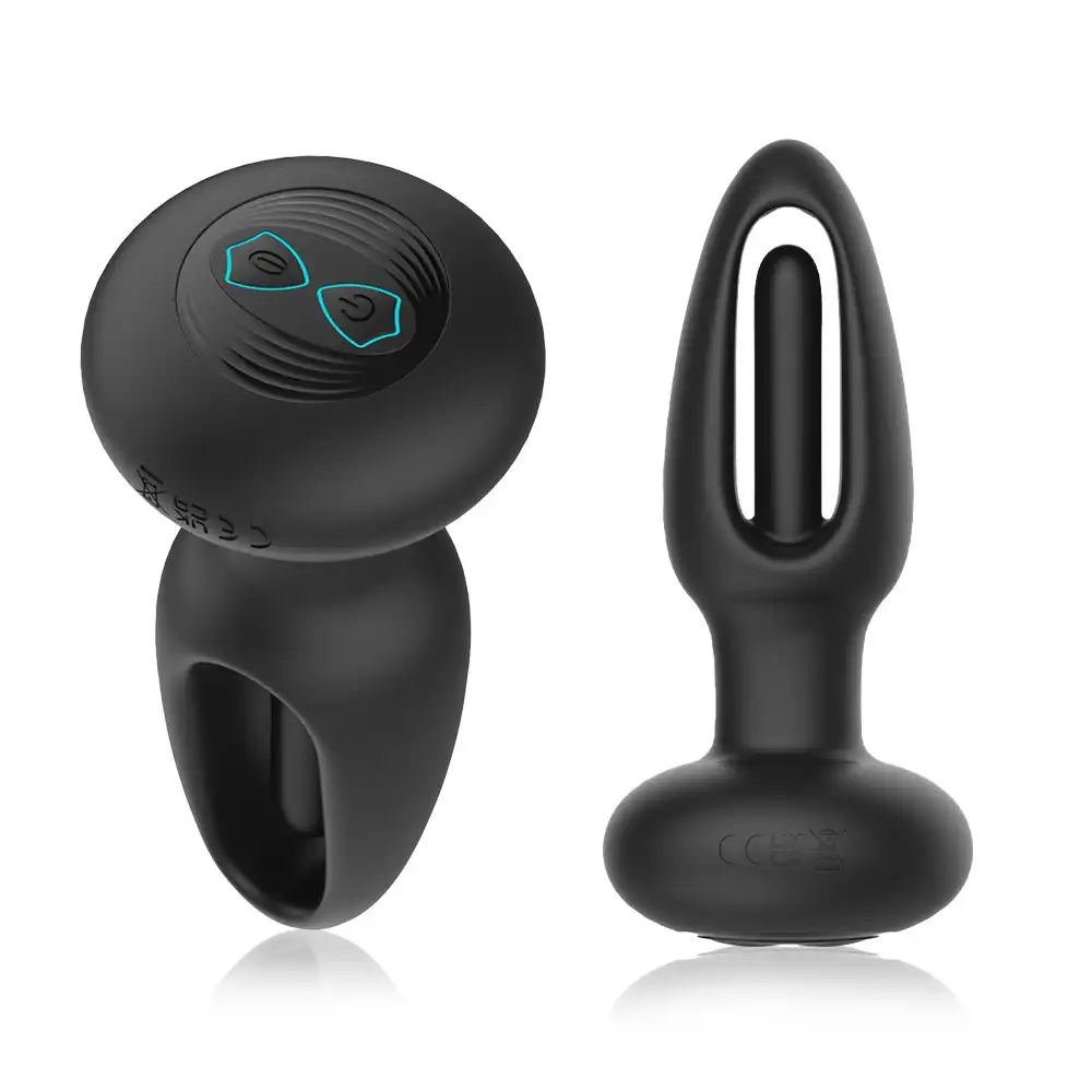 Black hollow patterned gay vibrating butt plug for gay