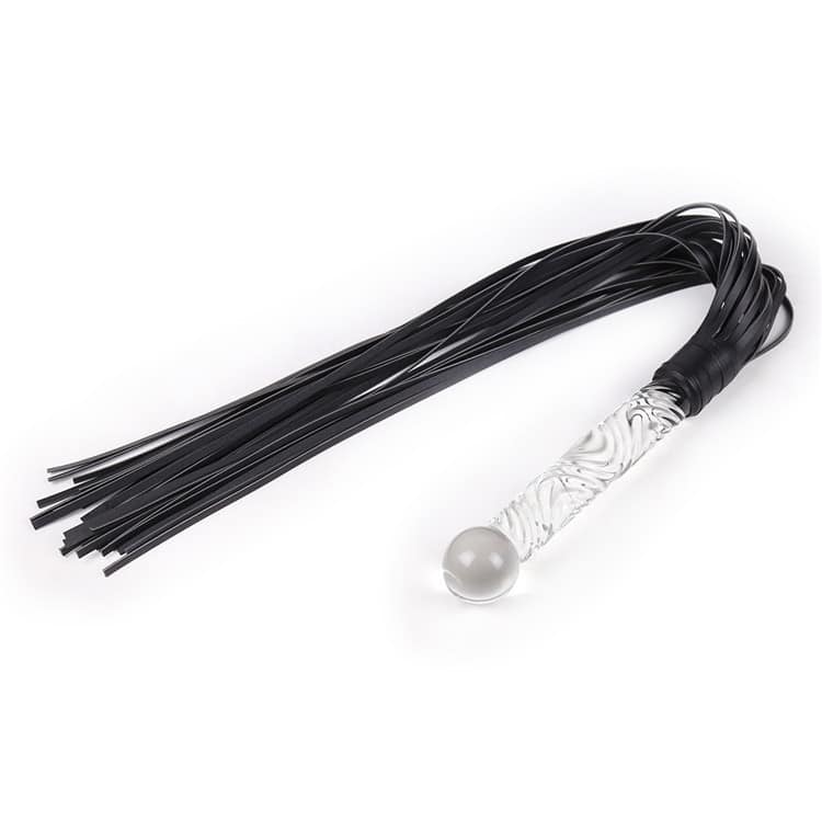 Transparent handle black leather flogger