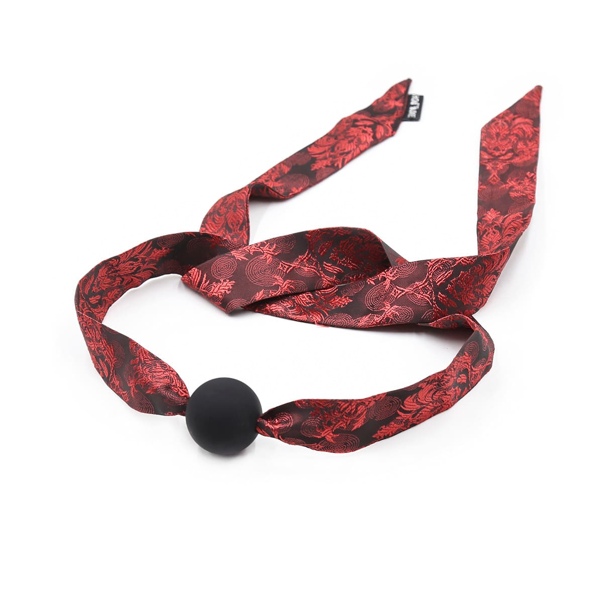 Silicone Open Mouth Gag Ball with Chinese Style Floral Jacquard Ribbon