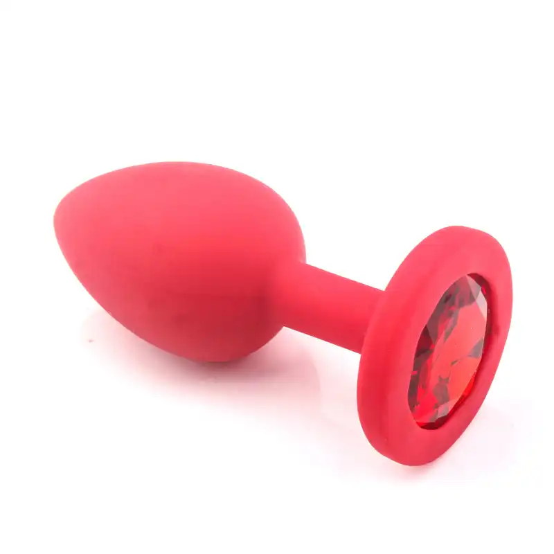 Red silicone butt plug with jewel for gay