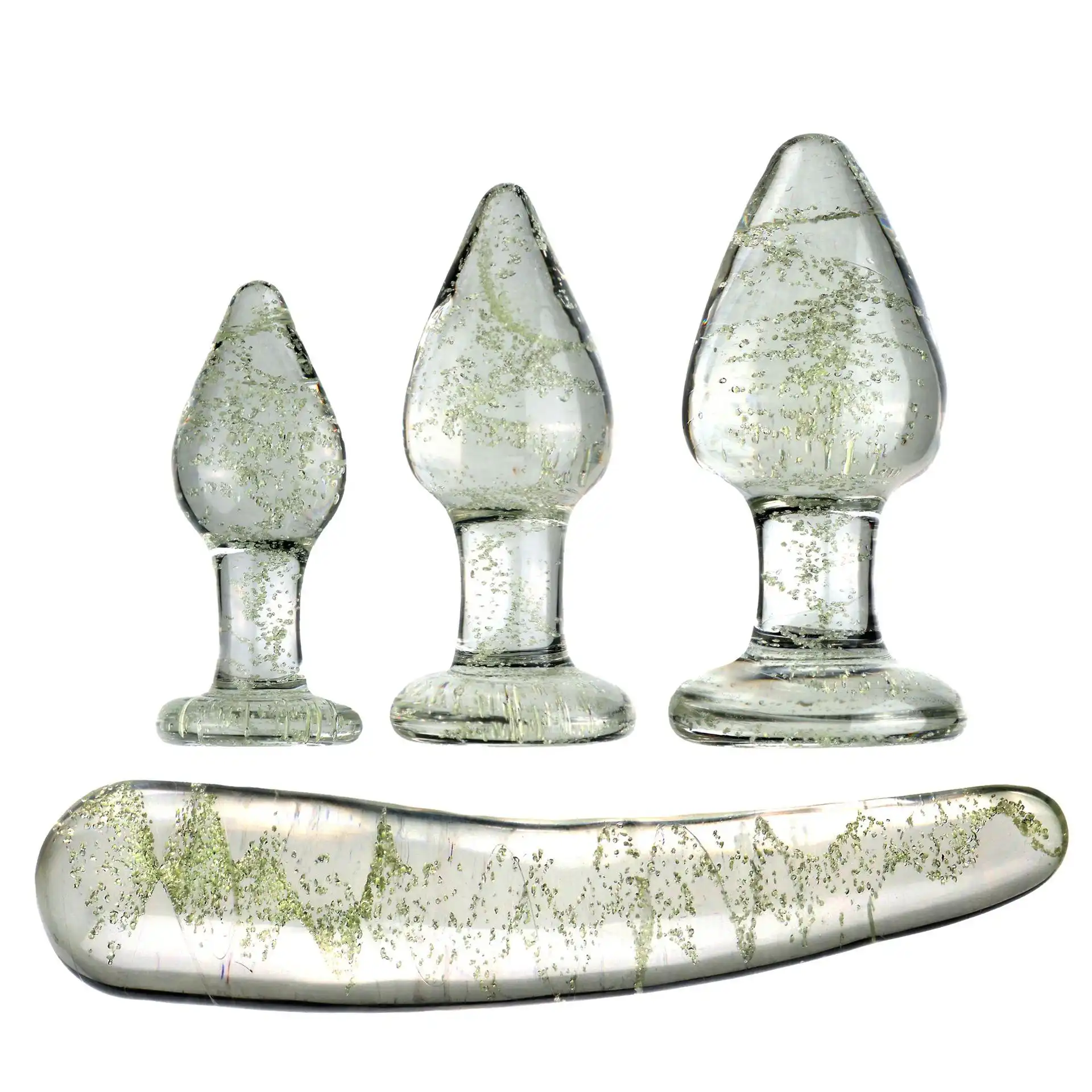 Glow-in-the-dark glass butt plug set