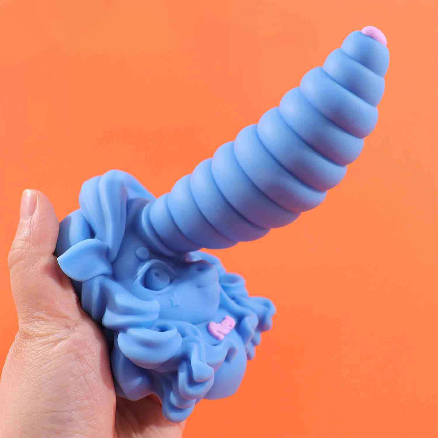 Purple or blue silicone unicorn-style small dildo with broad anime base AM-DJS