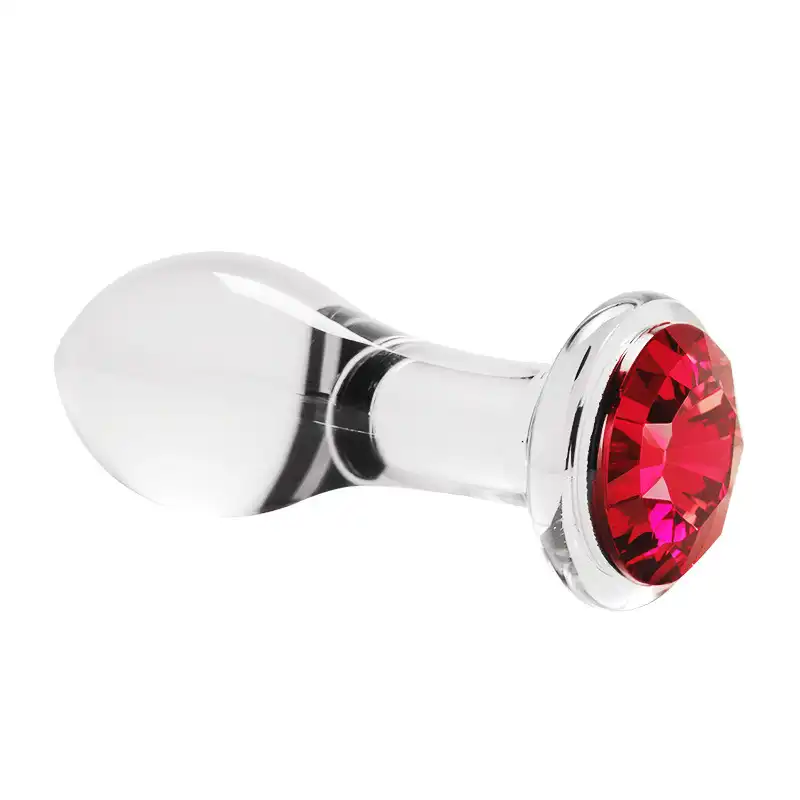 Clear glass anal plug with jewel