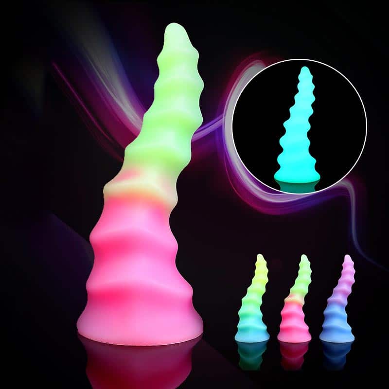 A variety of optional colors of horn-shaped luminous ribbed dildo