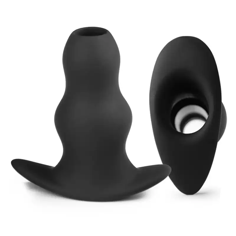 Black gourd-shaped hollow silicone butt plug