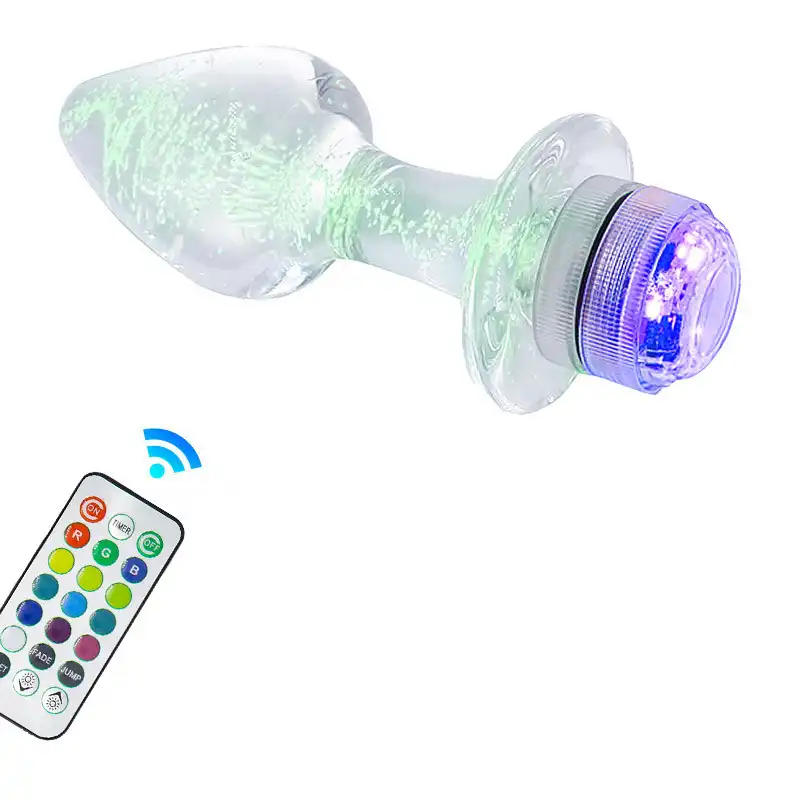 Crystal clear remote-controlled color-changing LED light-up butt plug