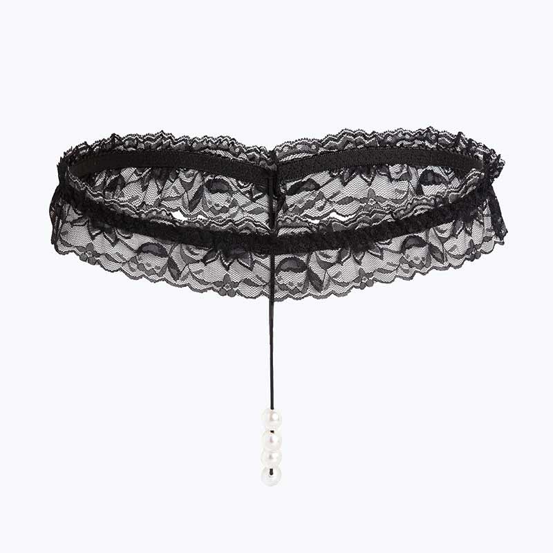 Solid Color Lace Trim Plus Size Pearl Panty YTN-111