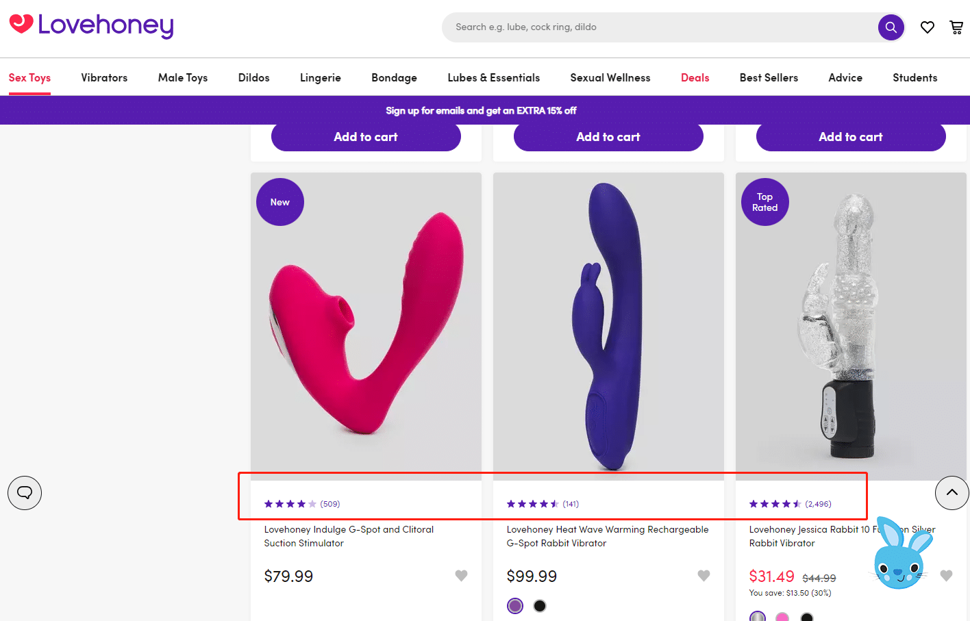 The reviews system on Lovehoney