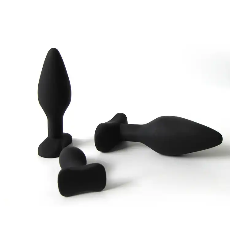 Black tapered silicone butt plug set
