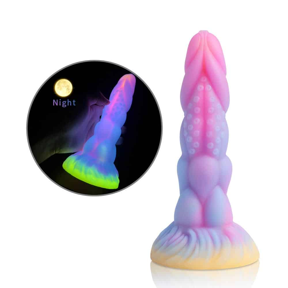 Pink-Blue Gradient Silicone Suction Textured Alien Glow-in-the-Dark Dildo JJ-512