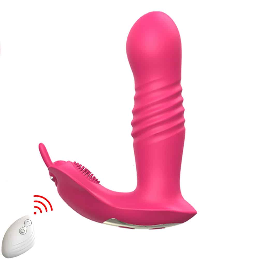 Red remote-controlled retractable dildo vibrator