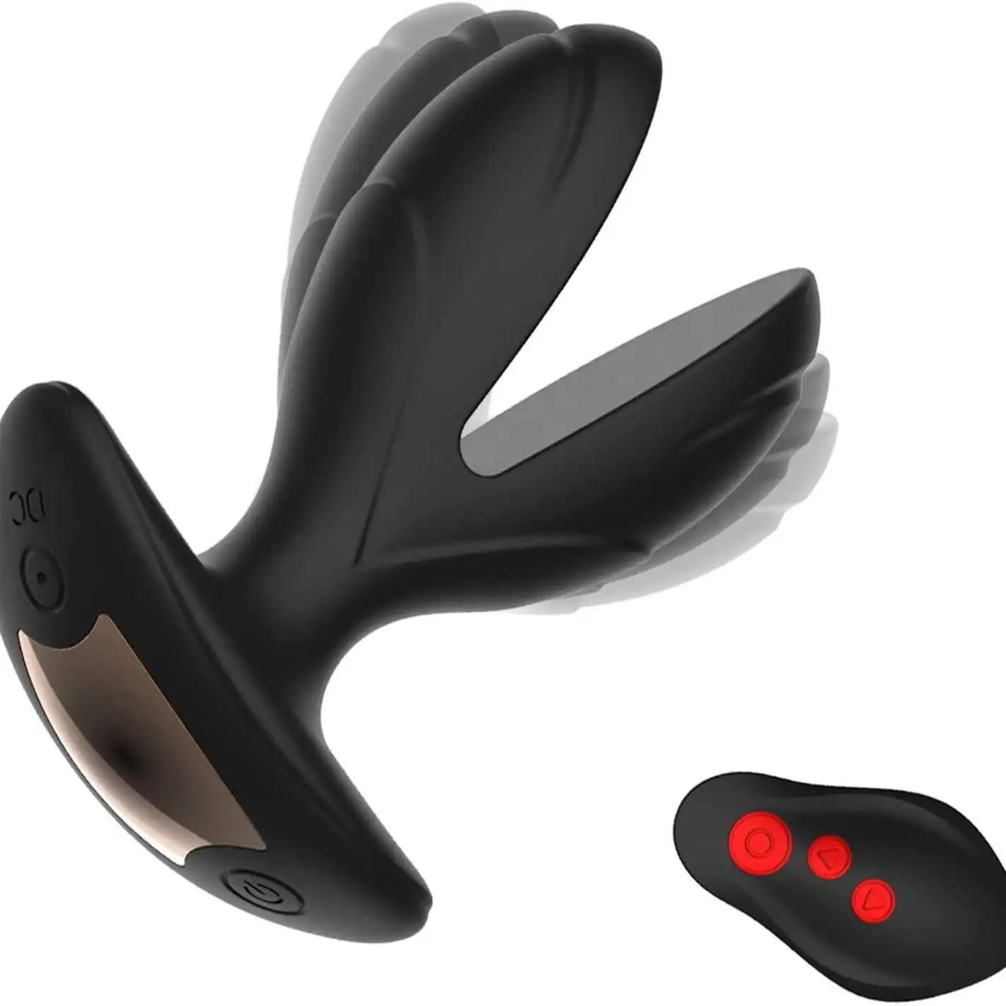 Black double-pronged electro remote control anal plug