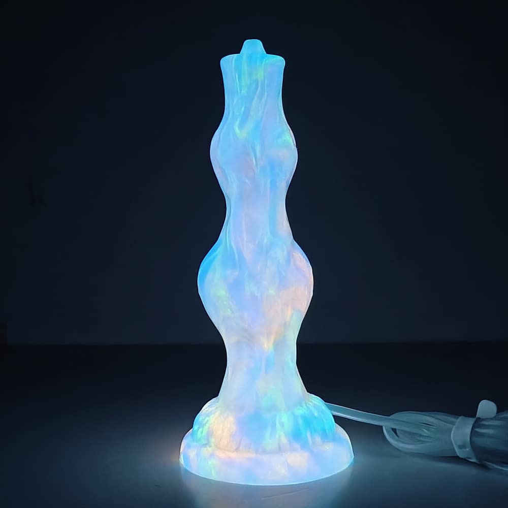 A glowing dog dildo with squirting function