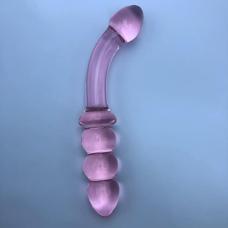 G-spot glass dildo with anal bead