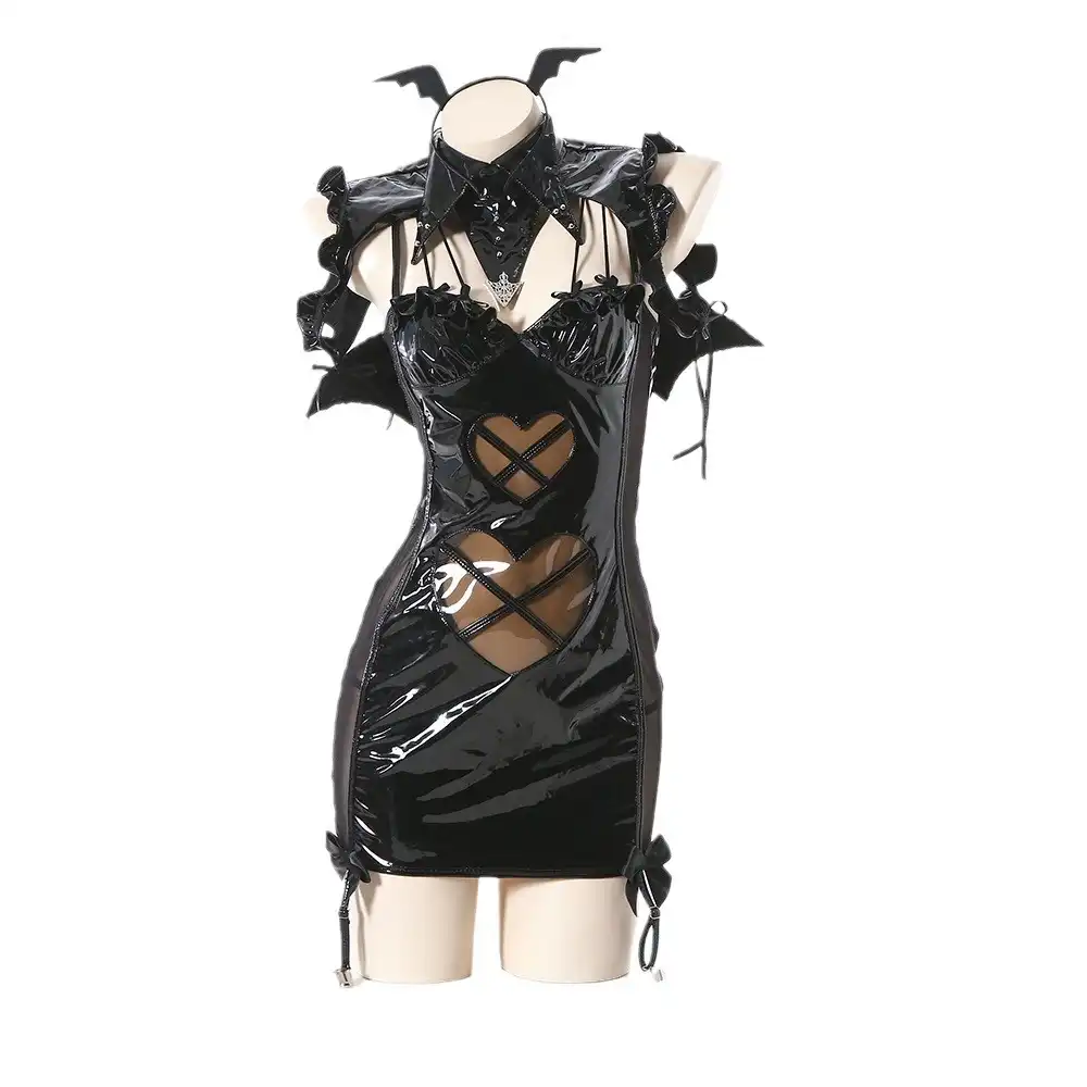 Black latex leather witch costume