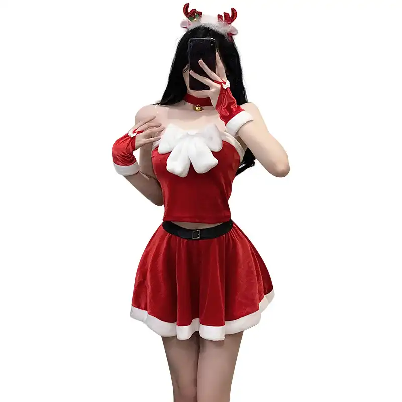 Sexy Christmas Halloween costume with headpiece, neck collar, and gloves