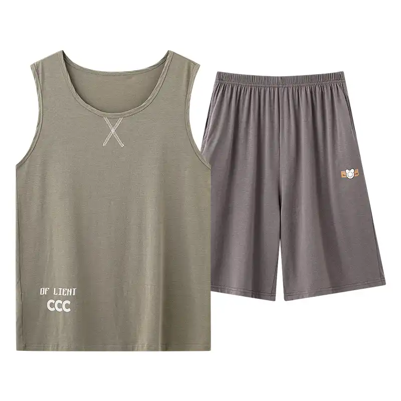 Light gray sleeveless pajama set for men
