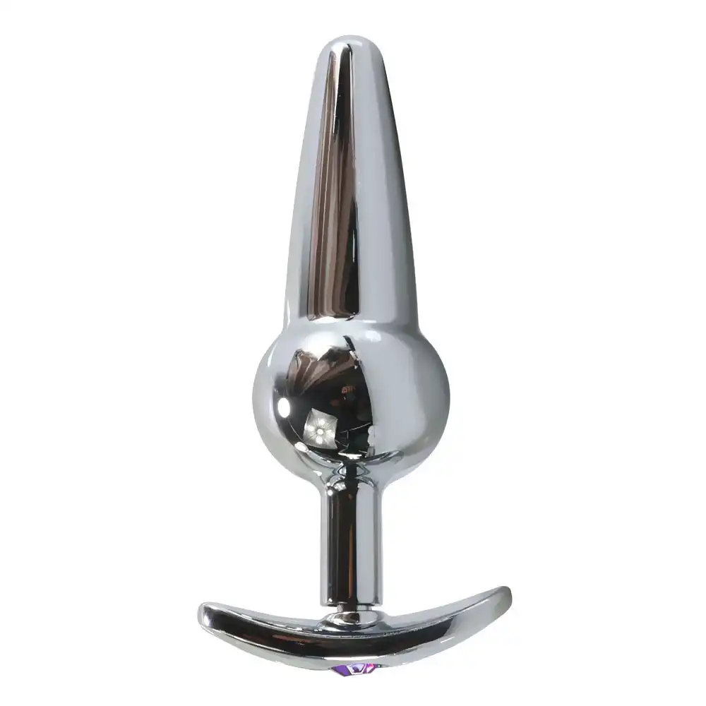 Tapered-top and round-ball-shaped metal anal butt plug