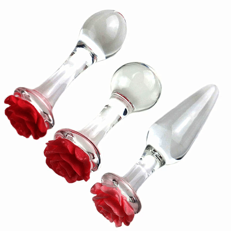 Rose glass butt plugs