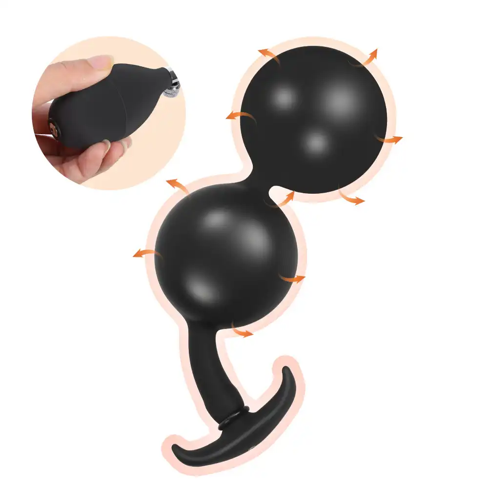 Black beaded large inflatable butt plug for gay