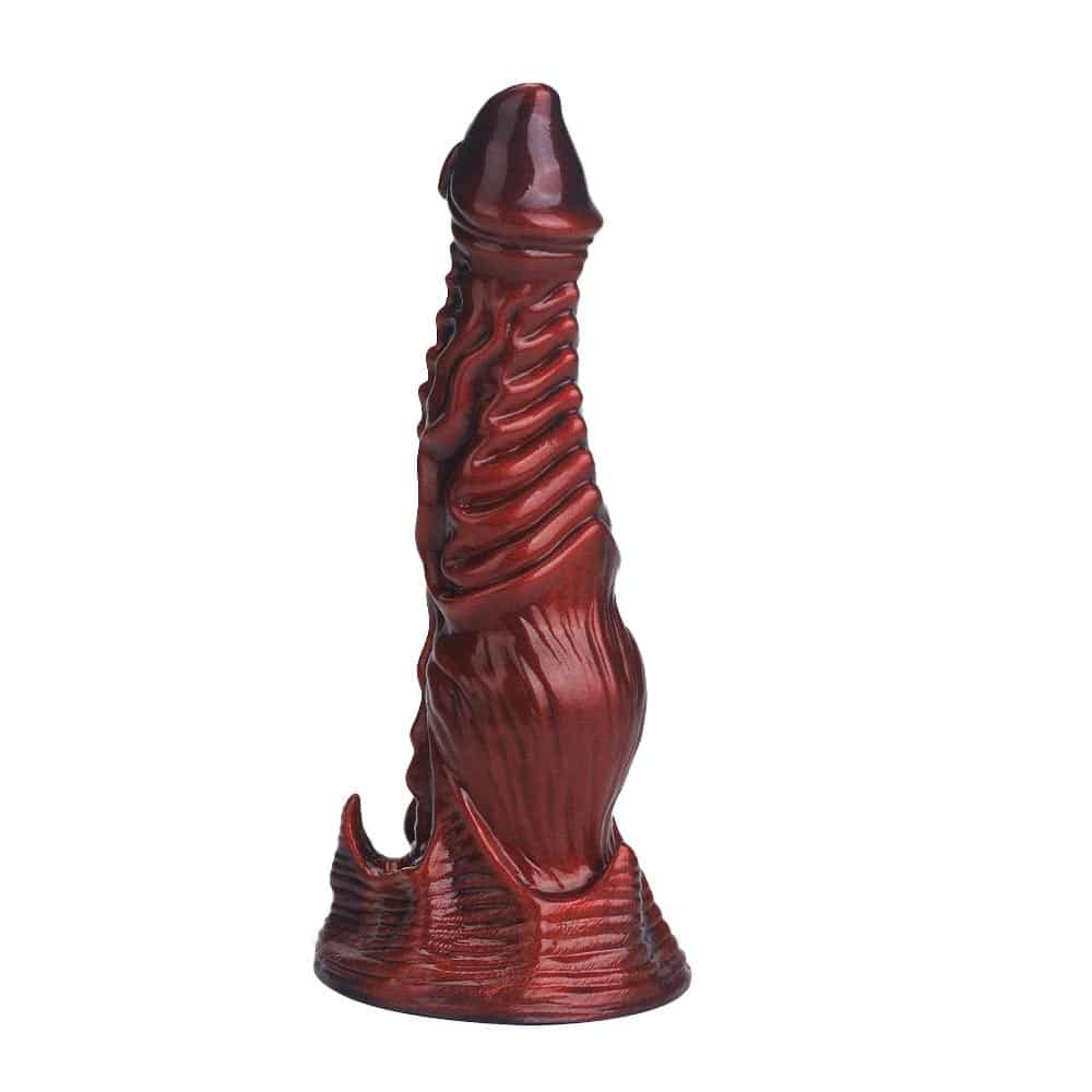 Red Liquid Silicone Big Dildo Anal with Bat Wing Shaped Spiked Base FC-GM