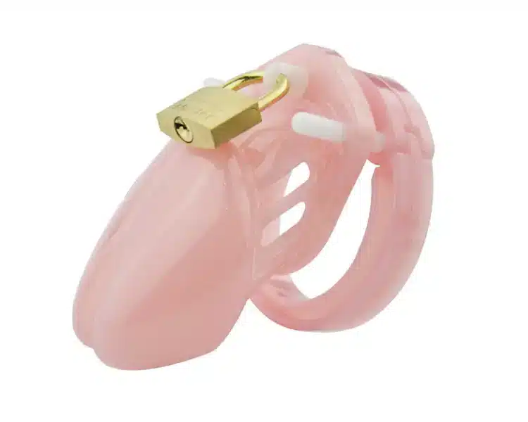 Short pink plastic chastity lock