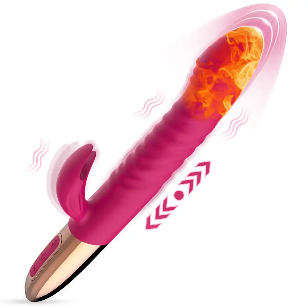 Thrusting dildo vibrator with a tongue attachment