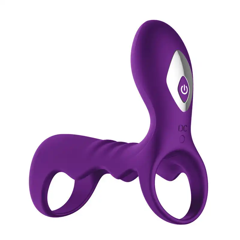 Purple couples vibrator with a ring