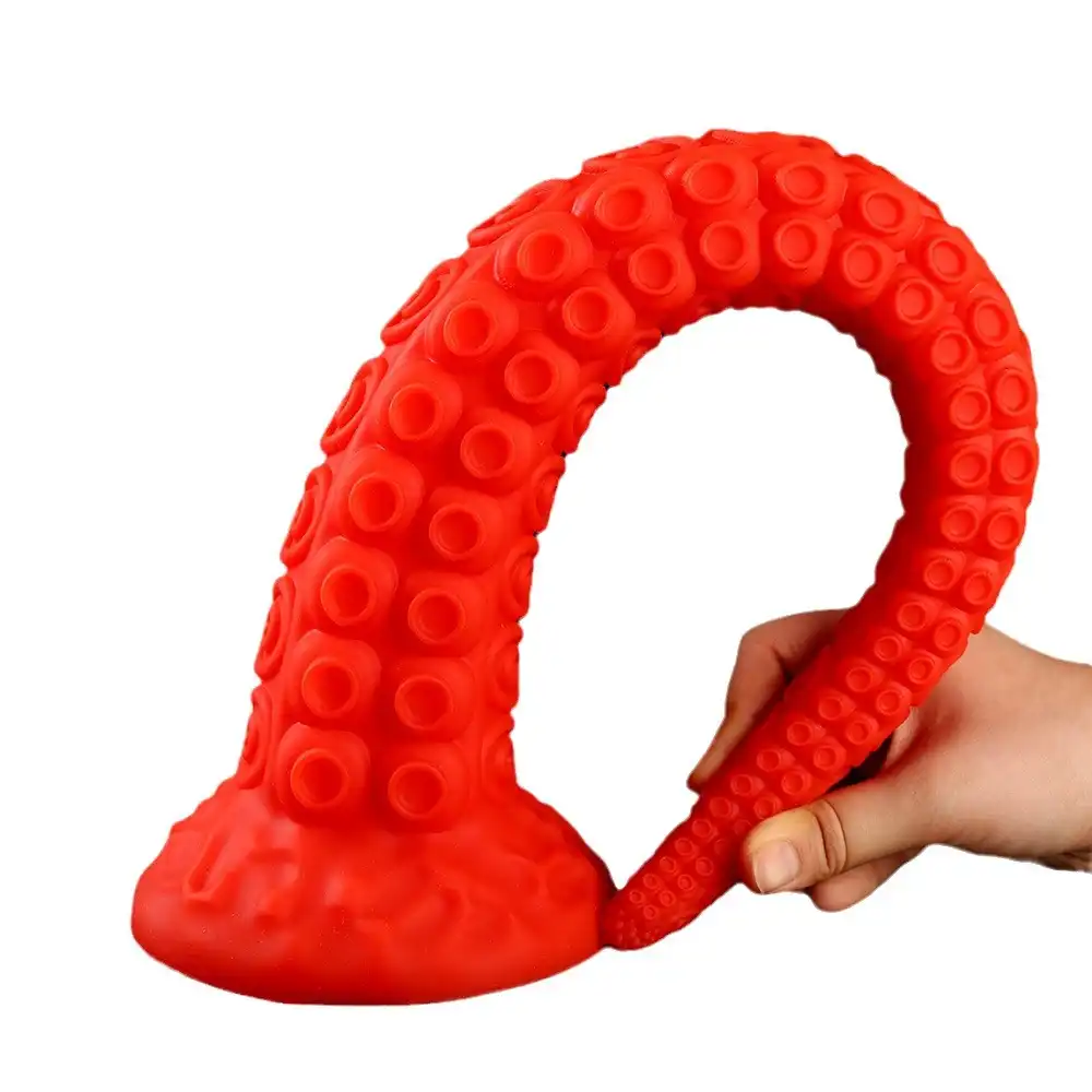 Red liquid silicone long octopus tentacle dildo