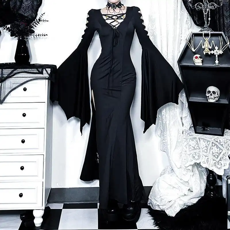 Black bondage goth sexy witch costume