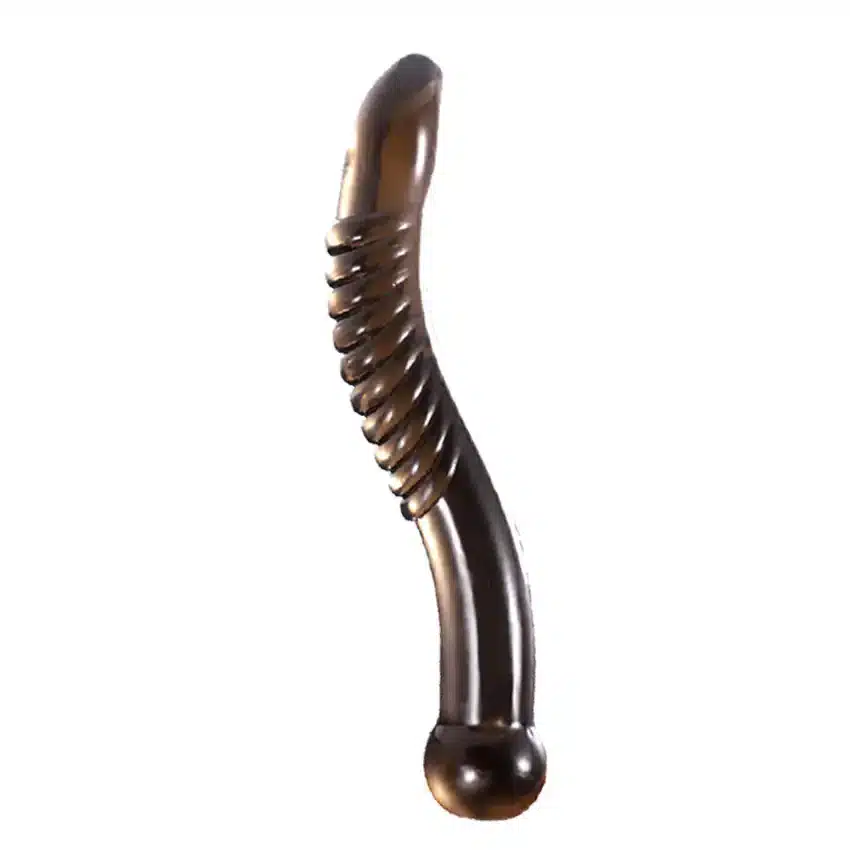 Black loofah-shaped extended long dildo